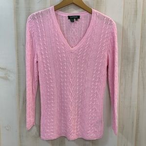 Lauren Ralph Lauren Pink V Neck Sweater Linen M